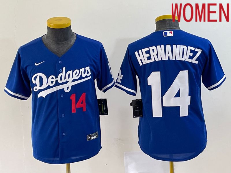 Women Los Angeles Dodgers #14 Hernandez Blue Nike Game 2023 MLB Jersey->women mlb jersey->Women Jersey